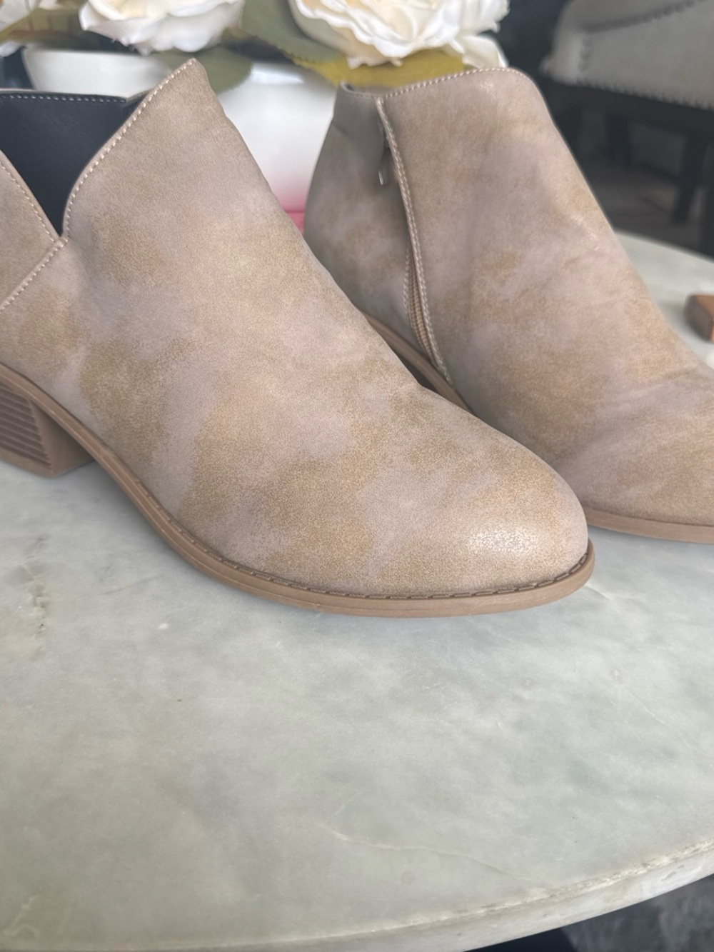 Women's Taupe Suede Ankle Booties - Classic Slip-On Style